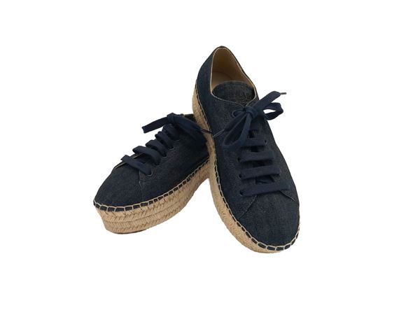 Prada - Lace-up denim espadrilles