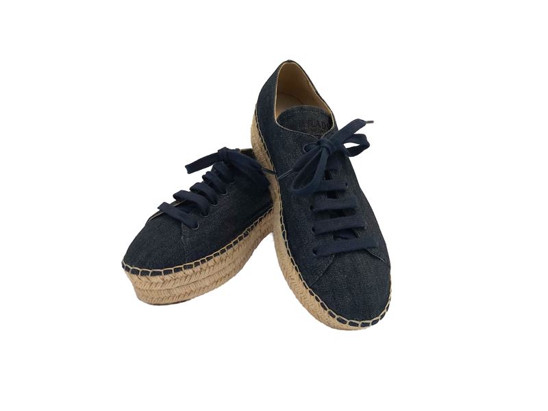 Prada, Espadrillas in denim stringate con platform in corda