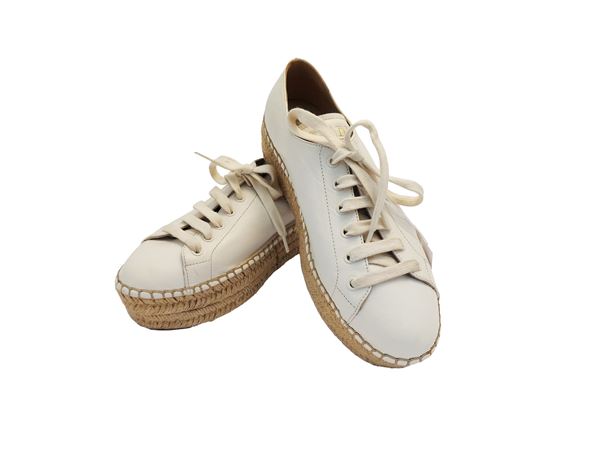 Prada - White leather lace-up espadrilles