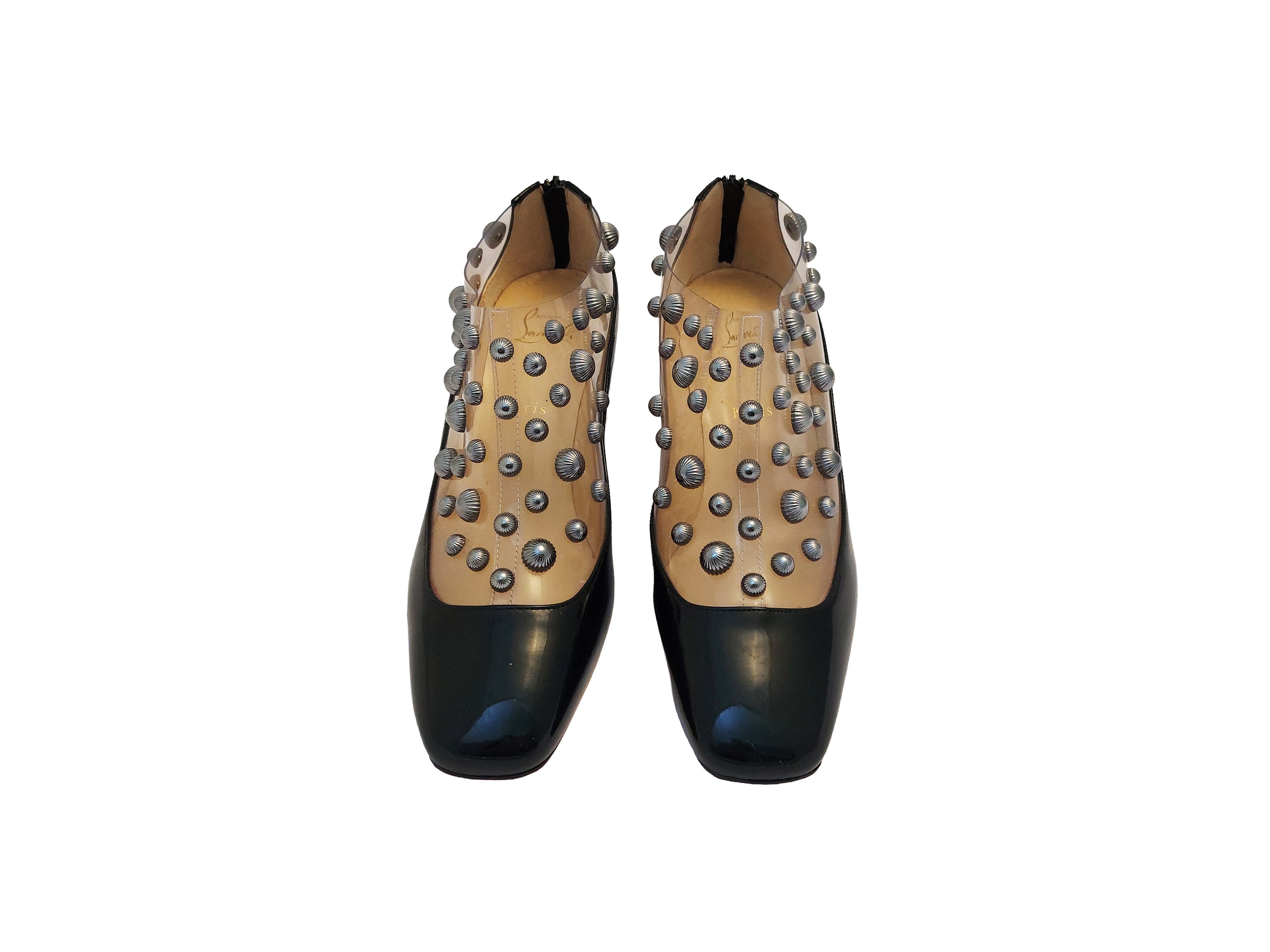 Louboutin, Space Odd 55, scarpa in vernice nera con PVC trasparente e borchie