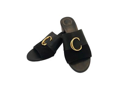 Cloé, Mules aperti in pelle e suede nero