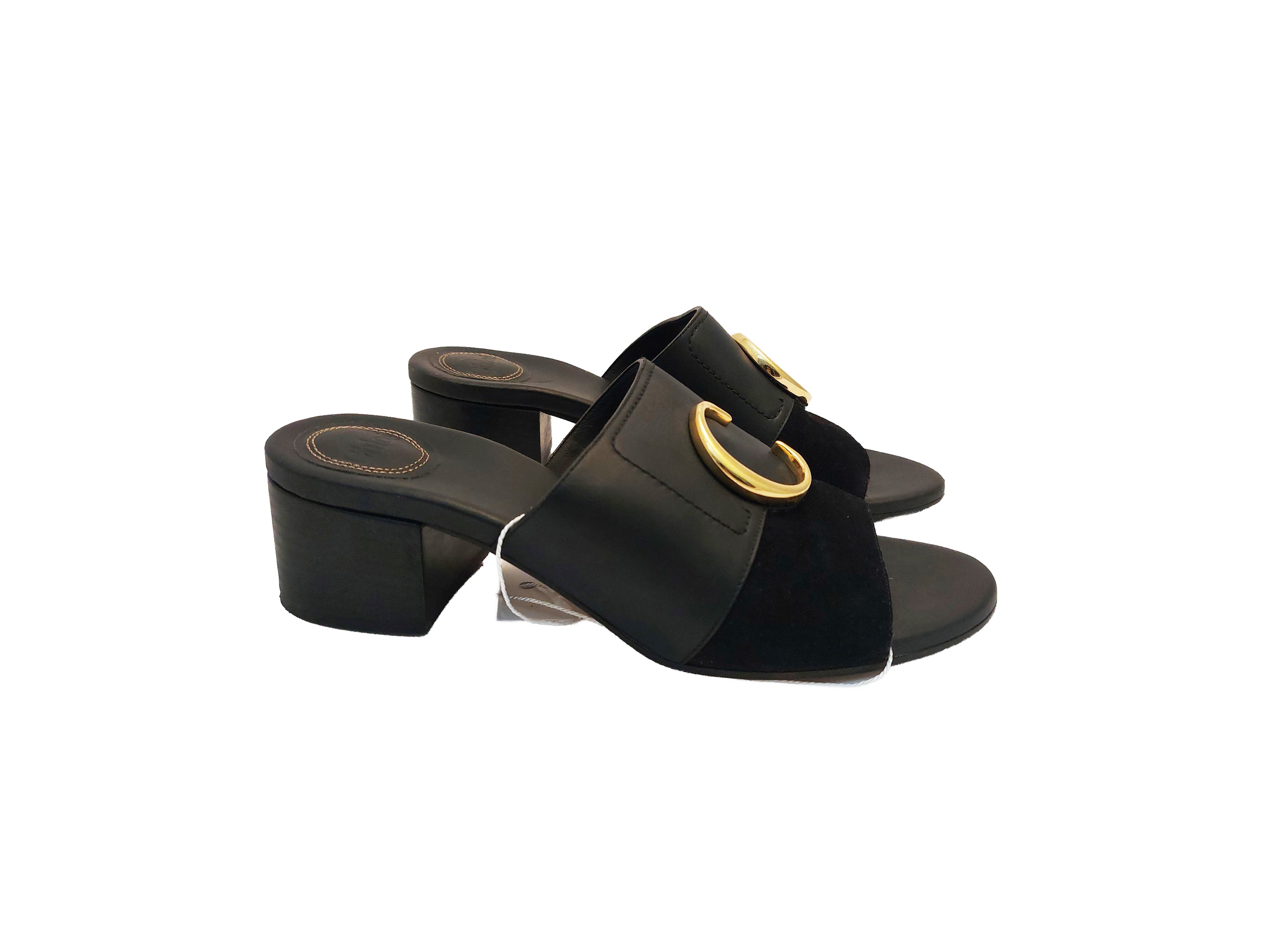 Cloé, Mules aperti in pelle e suede nero
