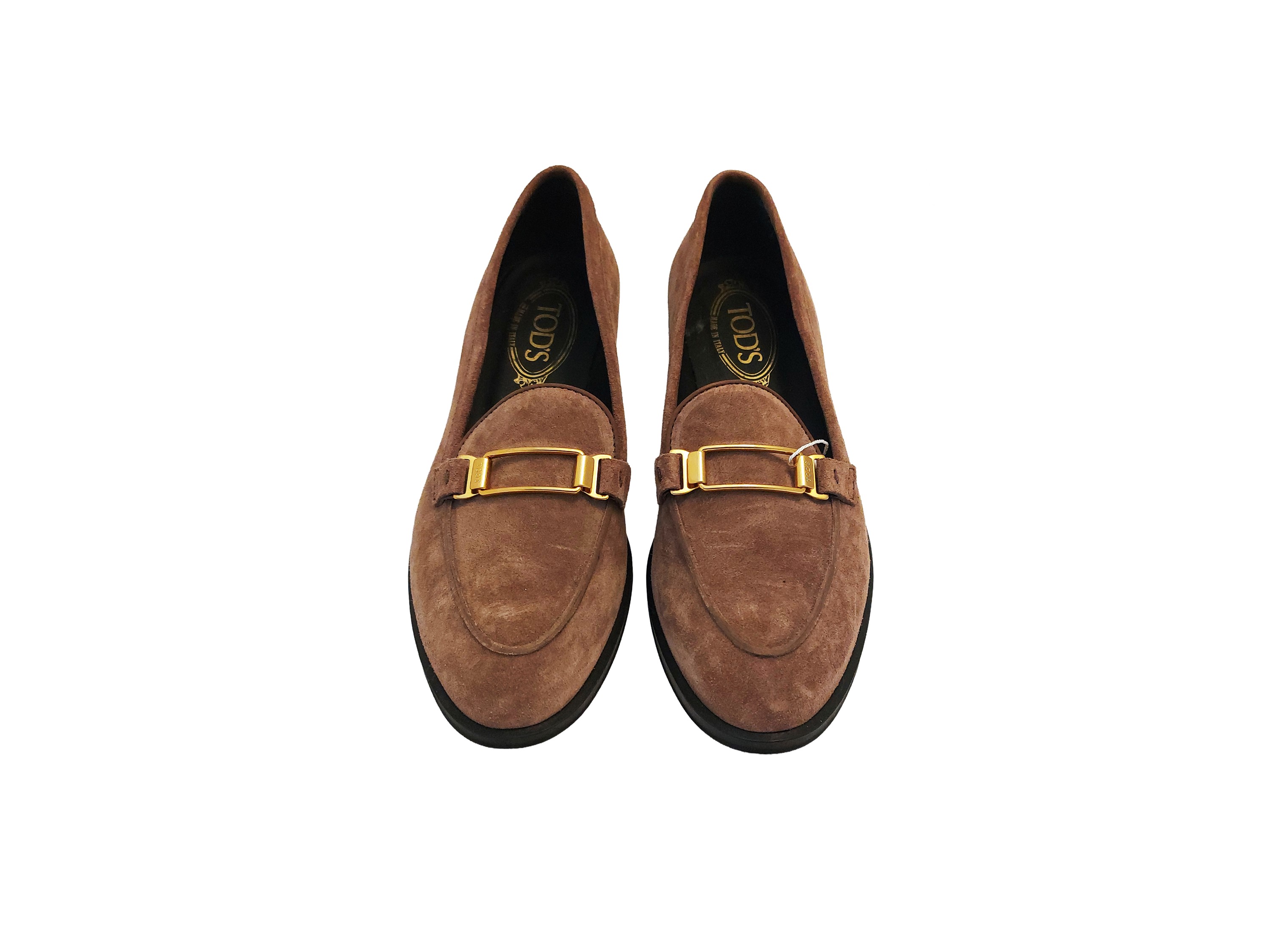 Tod's, Mocassini in suede nocciola con fibbia dorata