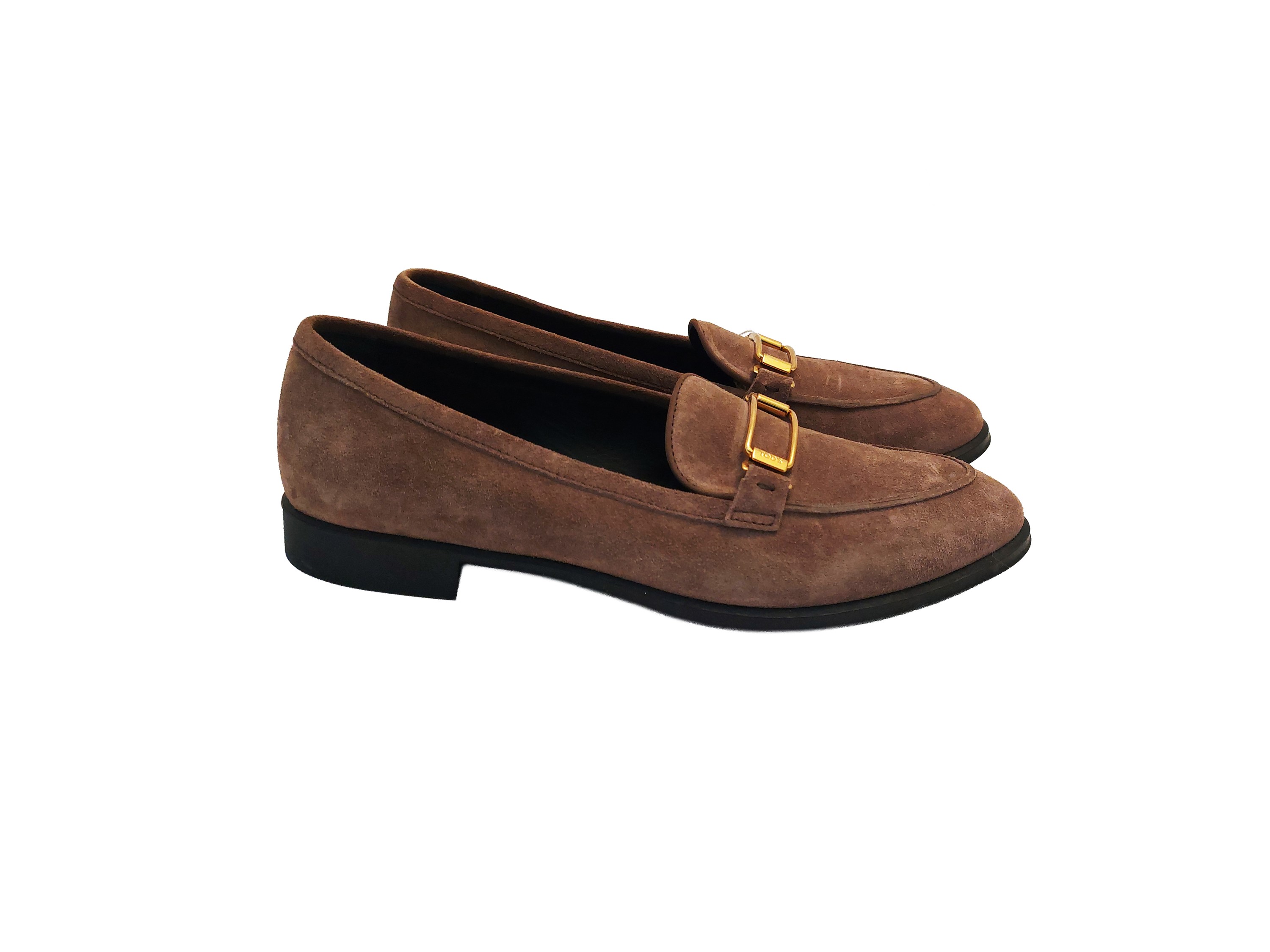 Tod's, Mocassini in suede nocciola con fibbia dorata
