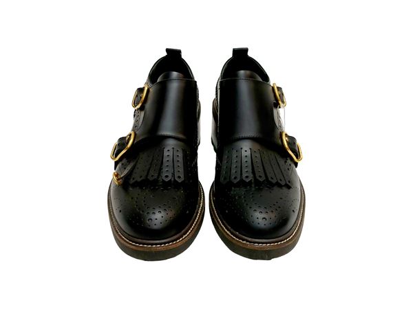Cloé - Franne Double Monk Kiltie Loafers in black leather