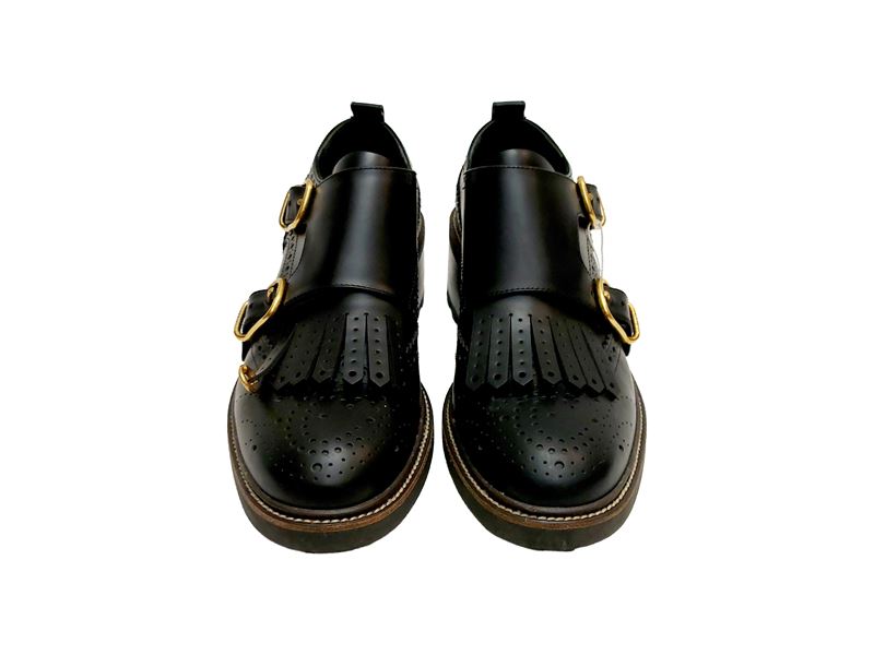 Cloé, Mocassini Franne Double Monk in pelle nera