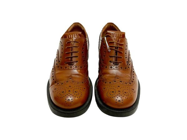 Miu Miu - Oxford shoes in tobacco-colored brushed calfskin