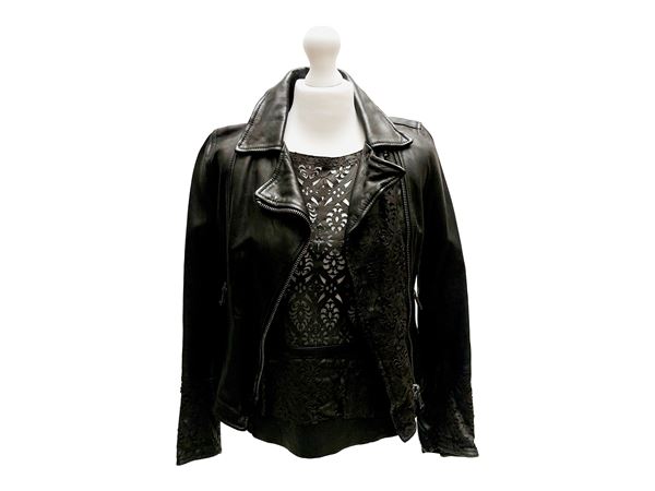 Empresa - Black and brown leather jacket with matching top