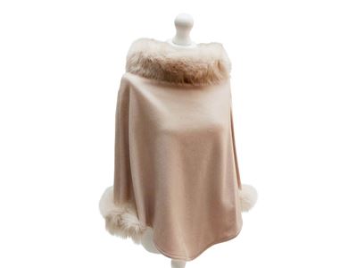 Max Mara, Mantella in cashmere rosa con bordura in volpe