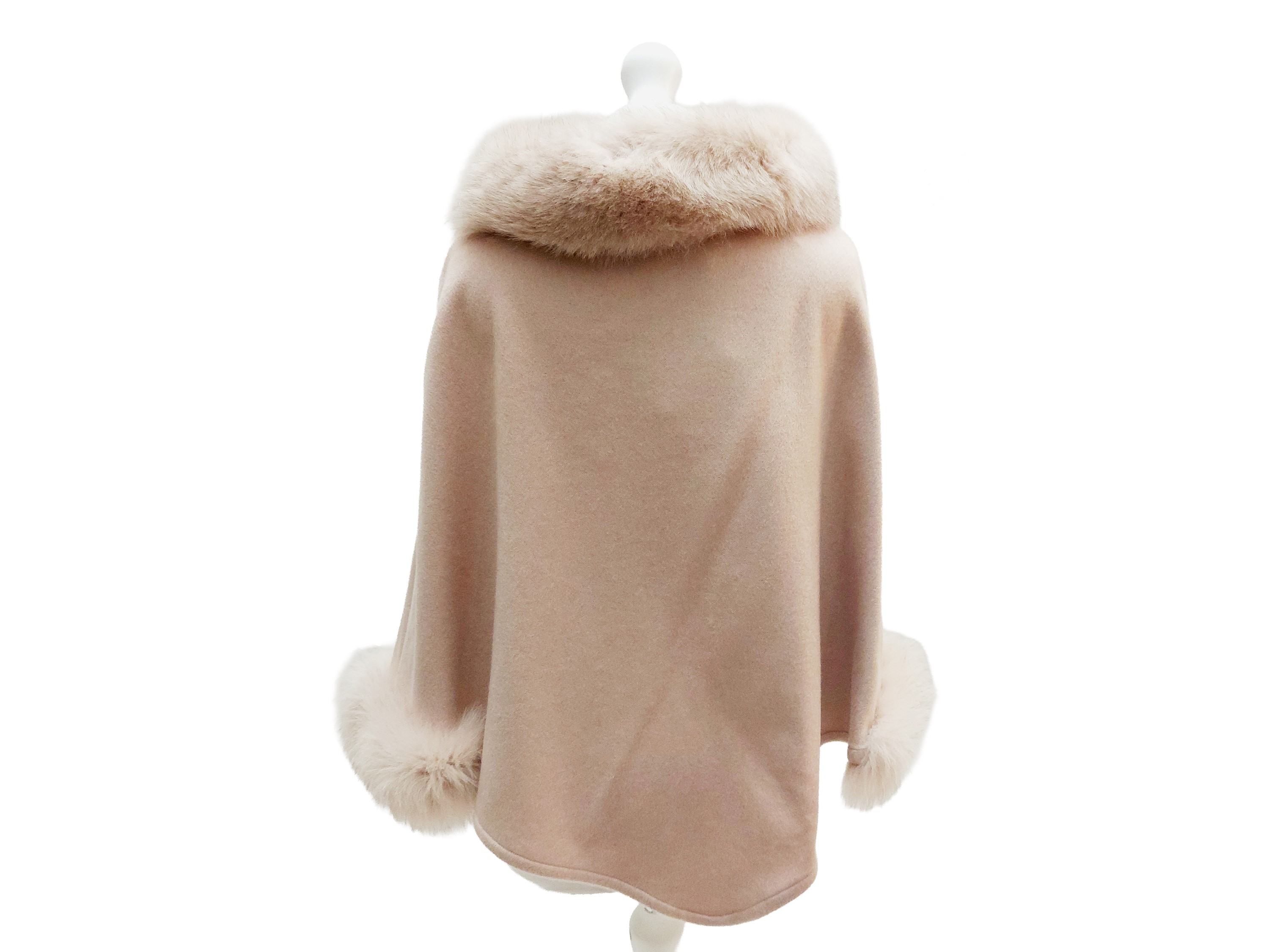Max Mara, Mantella in cashmere rosa con bordura in volpe
