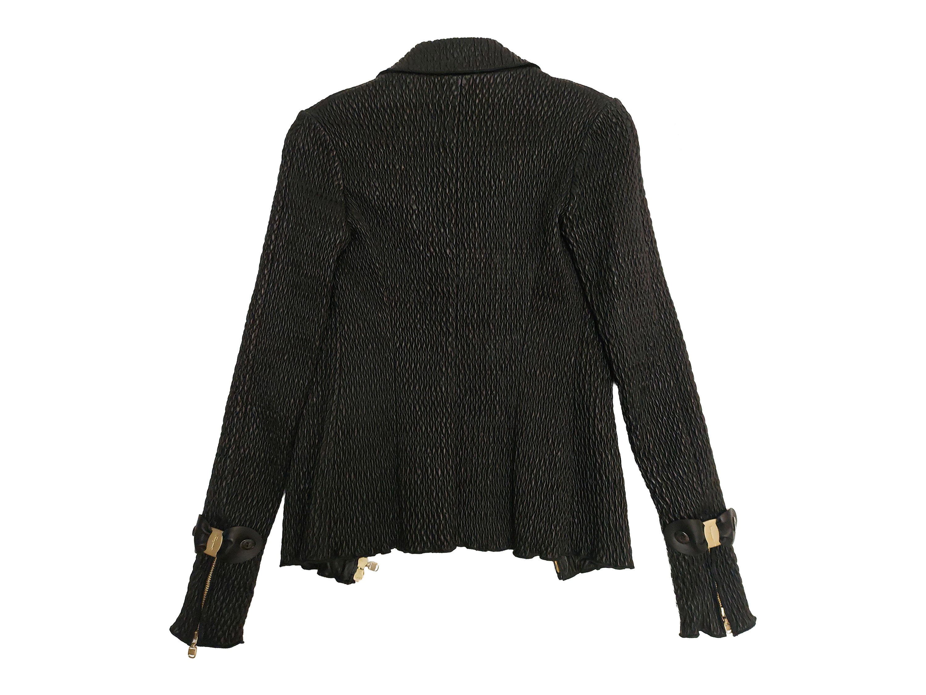 Salvatore Ferragamo - Giacca in Pelle Arricciata Nera