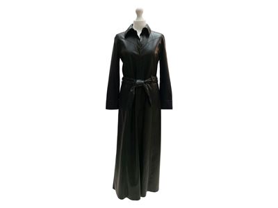 Nanushka, Coppotto lungo in butter-soft vegan leather nera con cintura e tasca posteriore