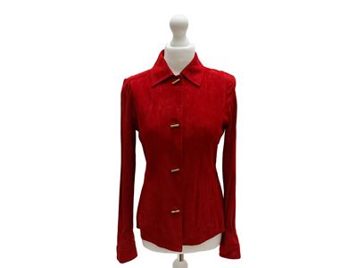 Loro Piana, Giacca scamosciata rosso rubino a modello camicia