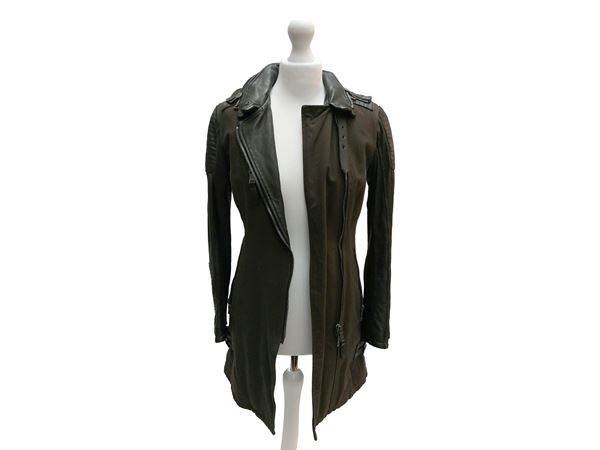 Empresa - Military Green Denim Jacket with Black Leather