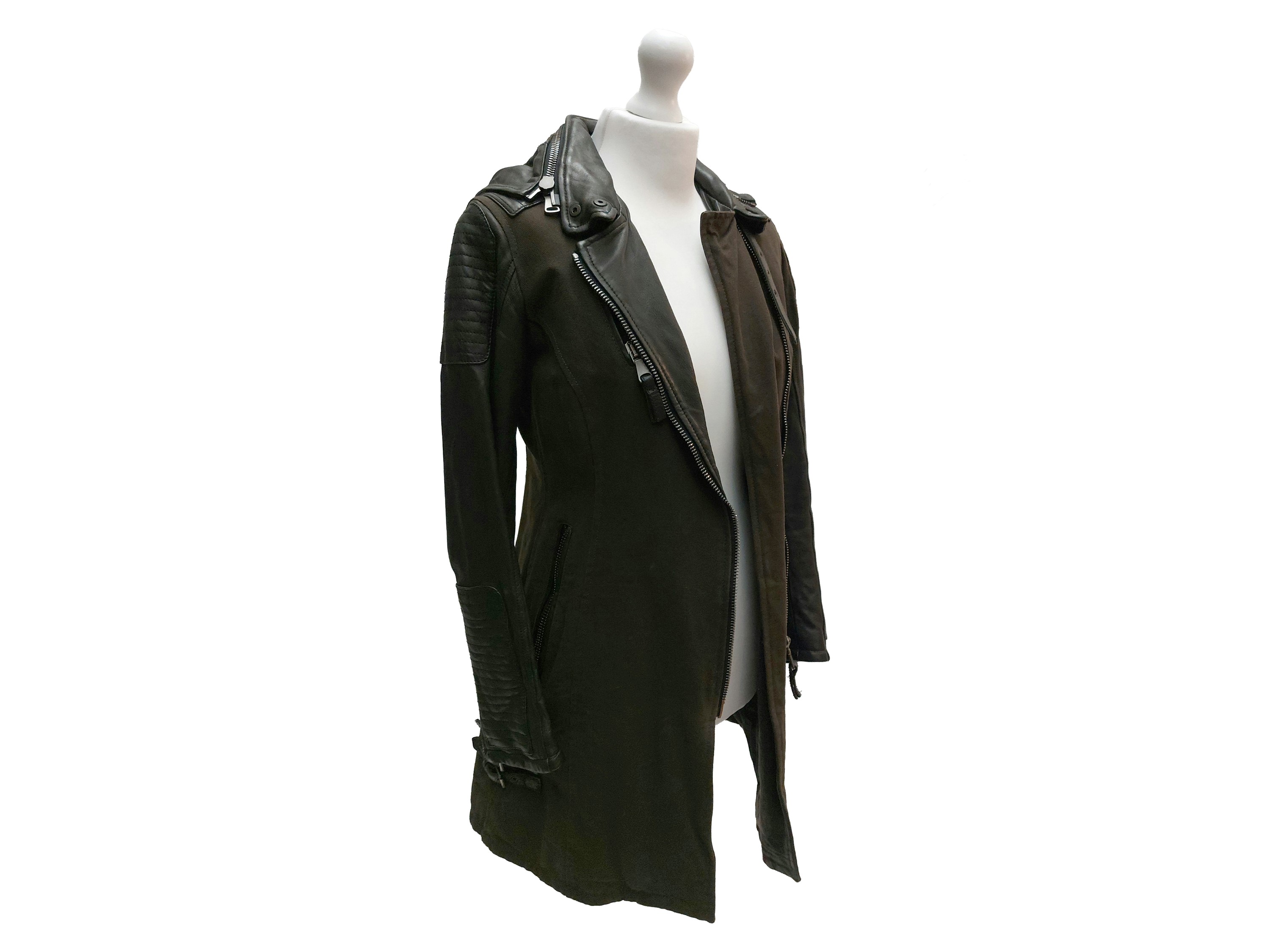 Empresa - Giaccone in Denim Verde Militare e Pelle Nera
