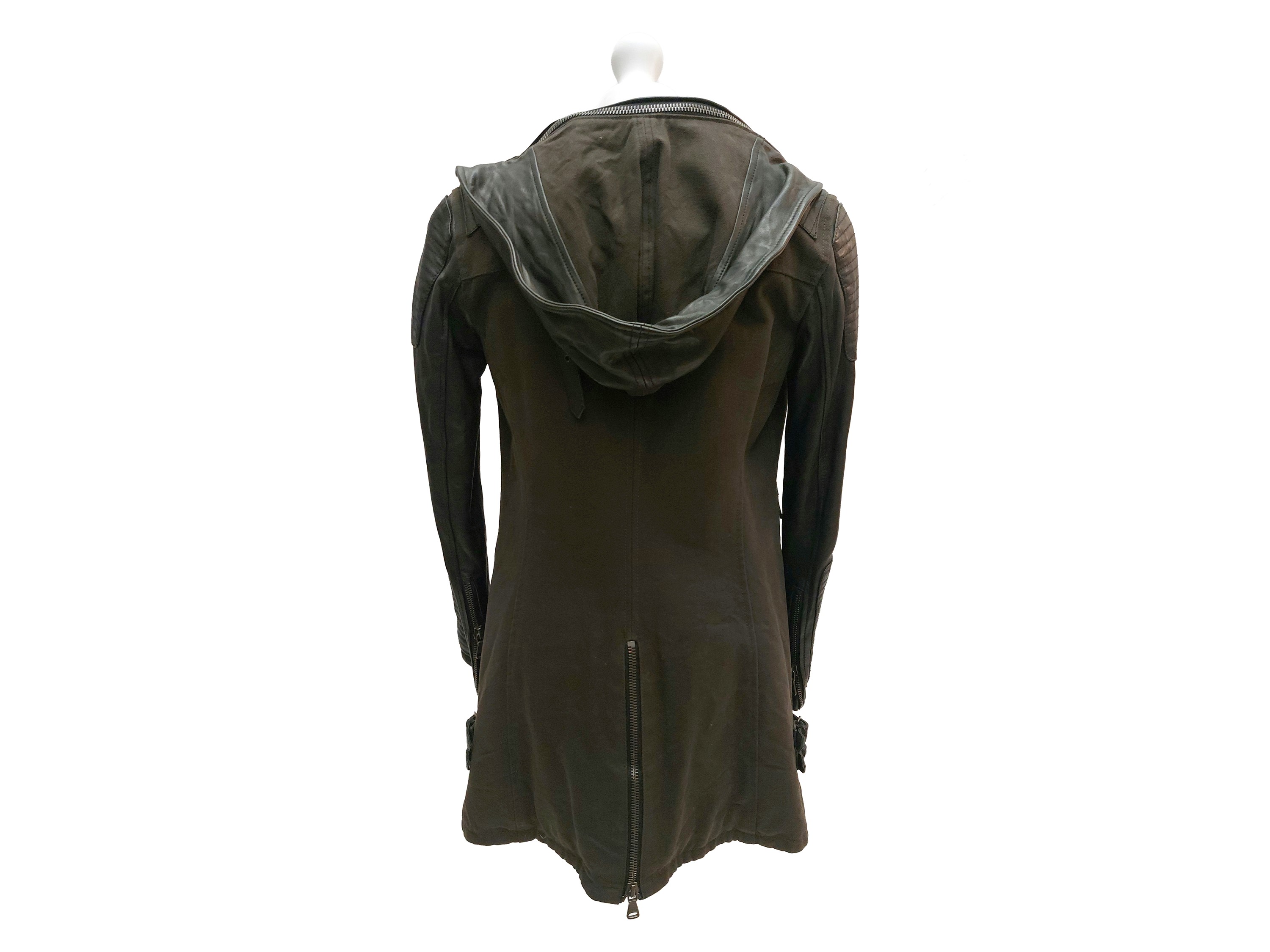 Empresa - Giaccone in Denim Verde Militare e Pelle Nera