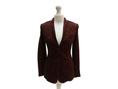 Burberry Brit, Giacca monopetto in cotone e lana bouclé rossa e nera