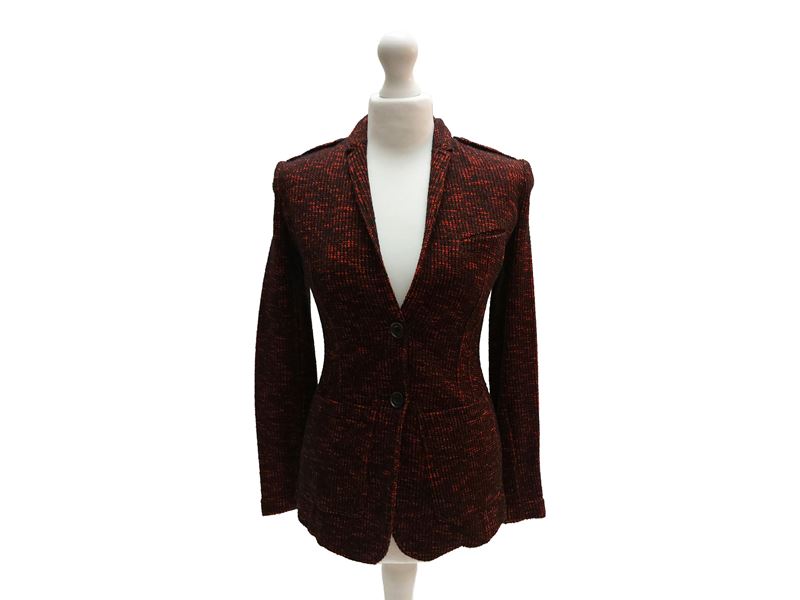Burberry Brit, Giacca monopetto in cotone e lana bouclé rossa e nera