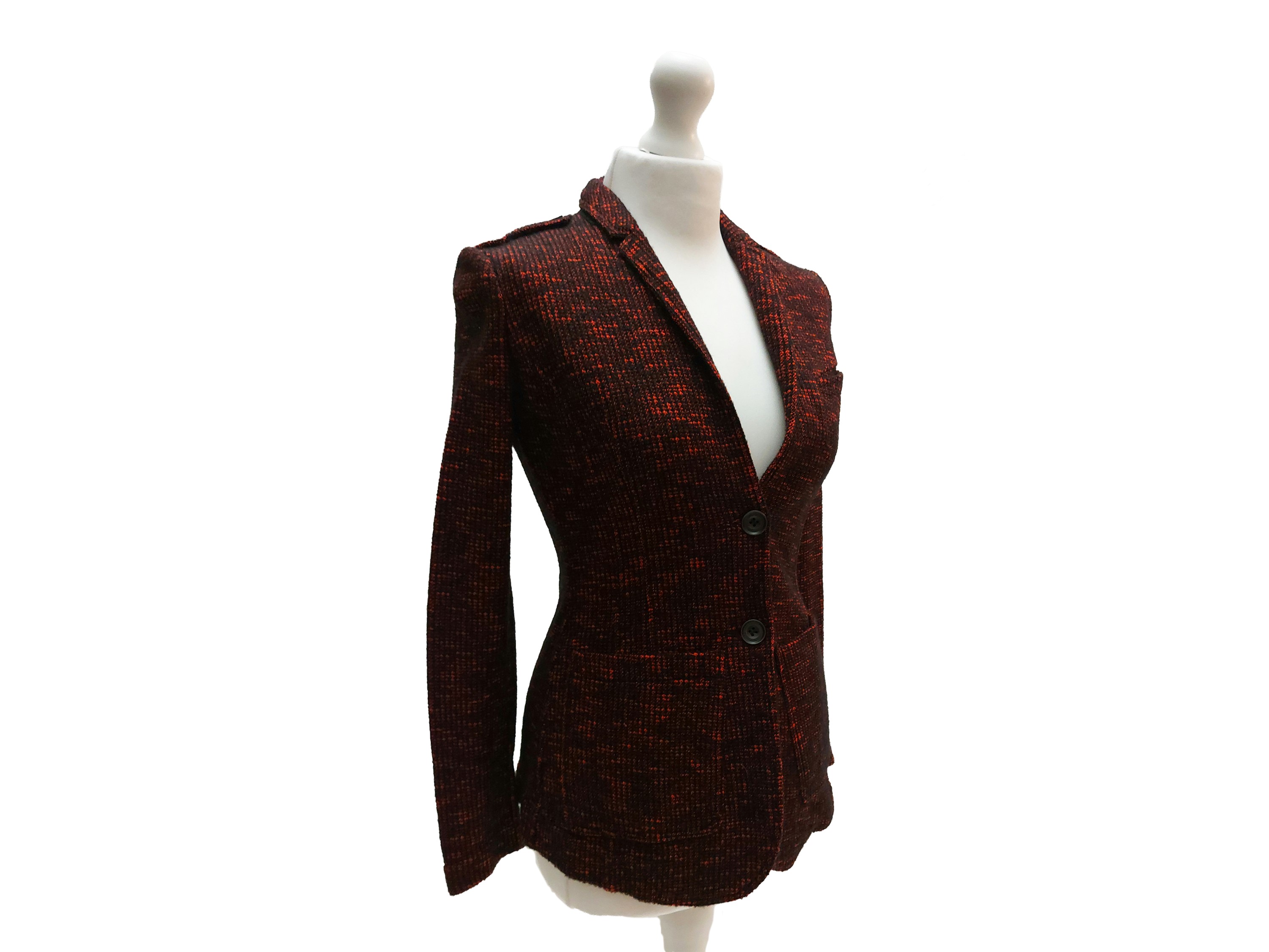 Burberry Brit, Giacca monopetto in cotone e lana bouclé rossa e nera