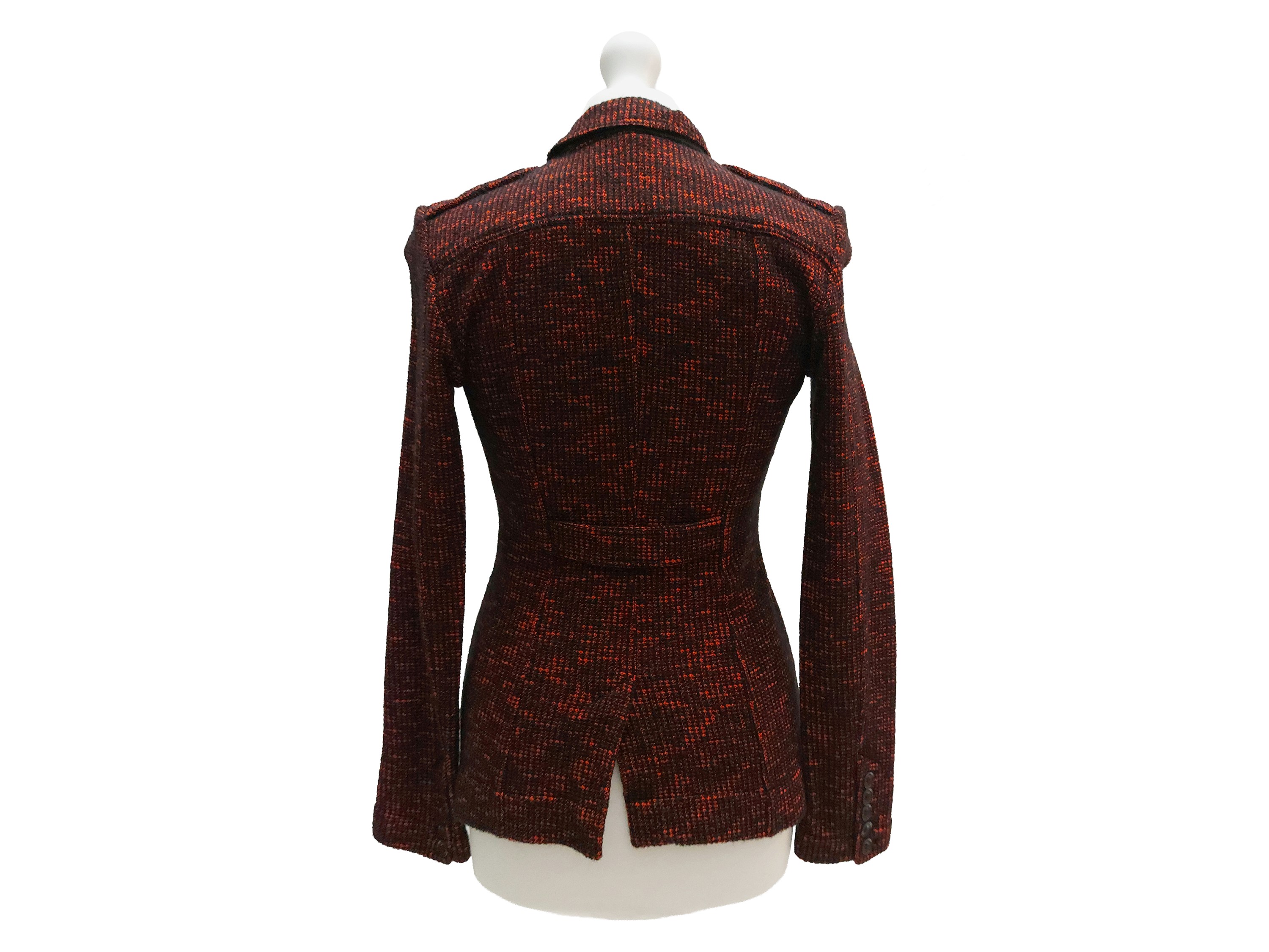 Burberry Brit, Giacca monopetto in cotone e lana bouclé rossa e nera