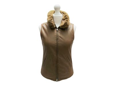 Loro Piana, Gilet in pelle color biscotto con colletto in pelliccia removibile