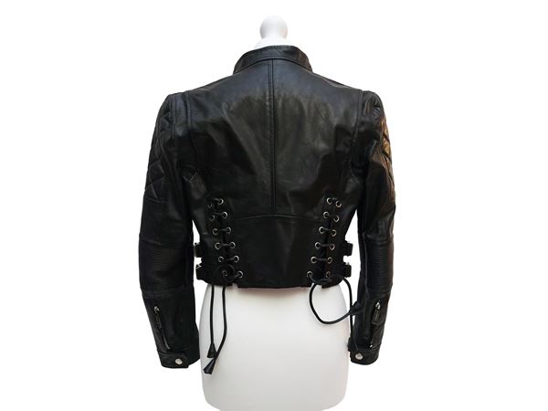 Dsquared2 - Giacca Biker Chic in pelle nera e denim