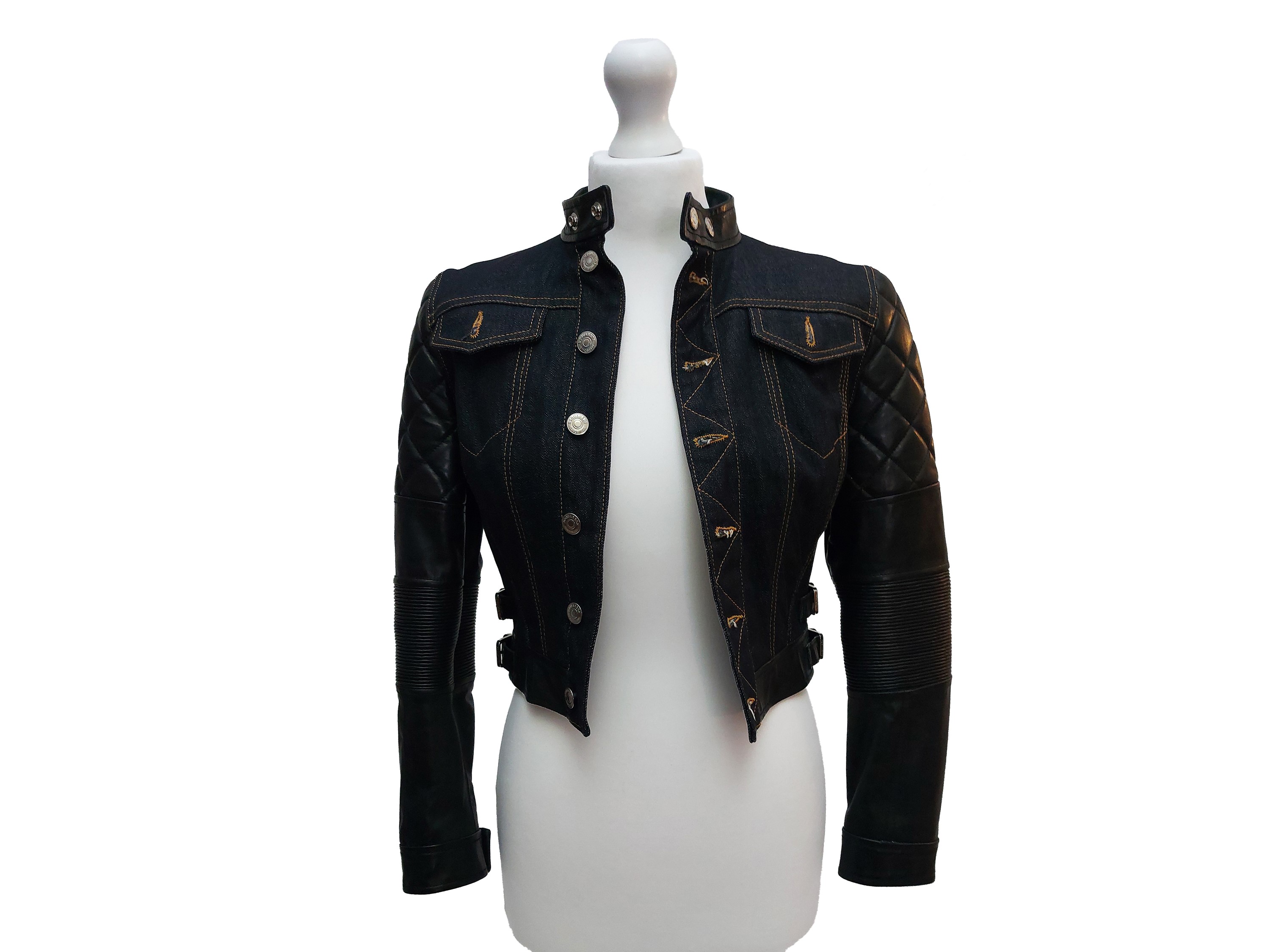 Dsquared2, Giacca biker chic in pelle nera e denim