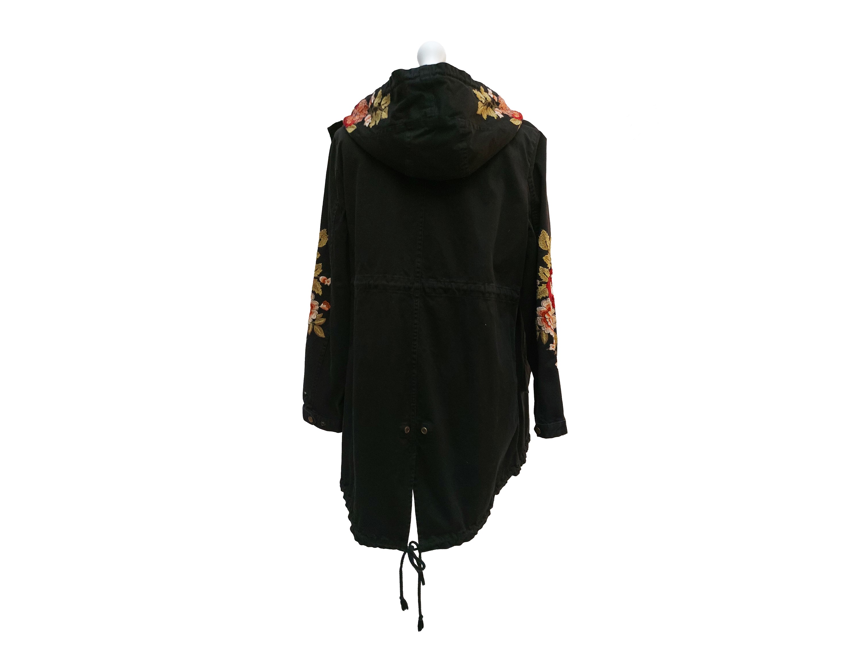 Johnny Was, Parka in cotone nero con ricami floreali