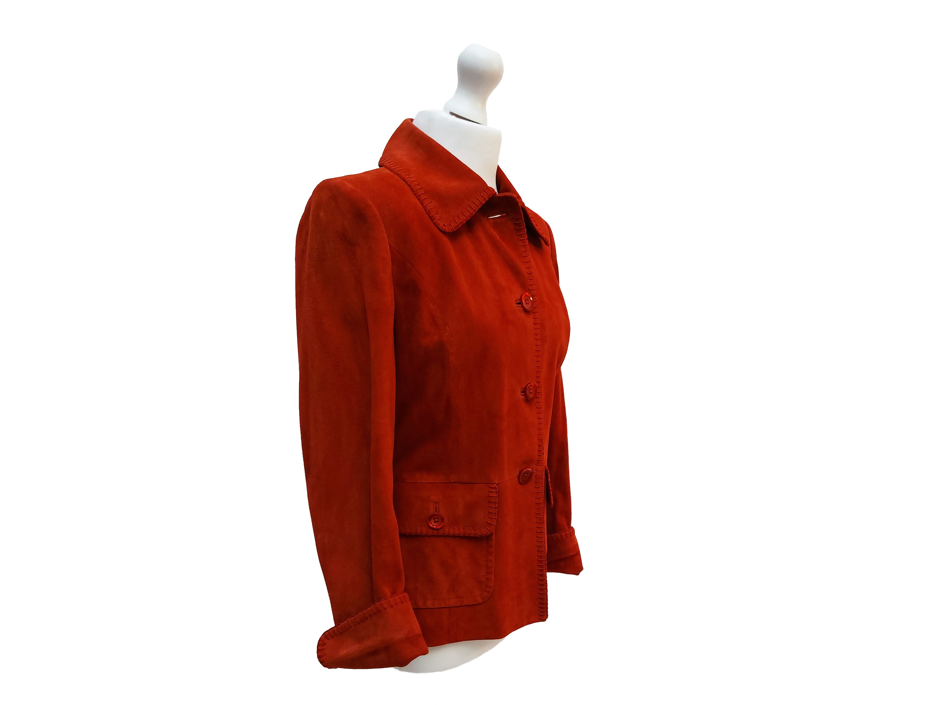 St. John, Giacca in suede ruggine con impunture e tasche applicate