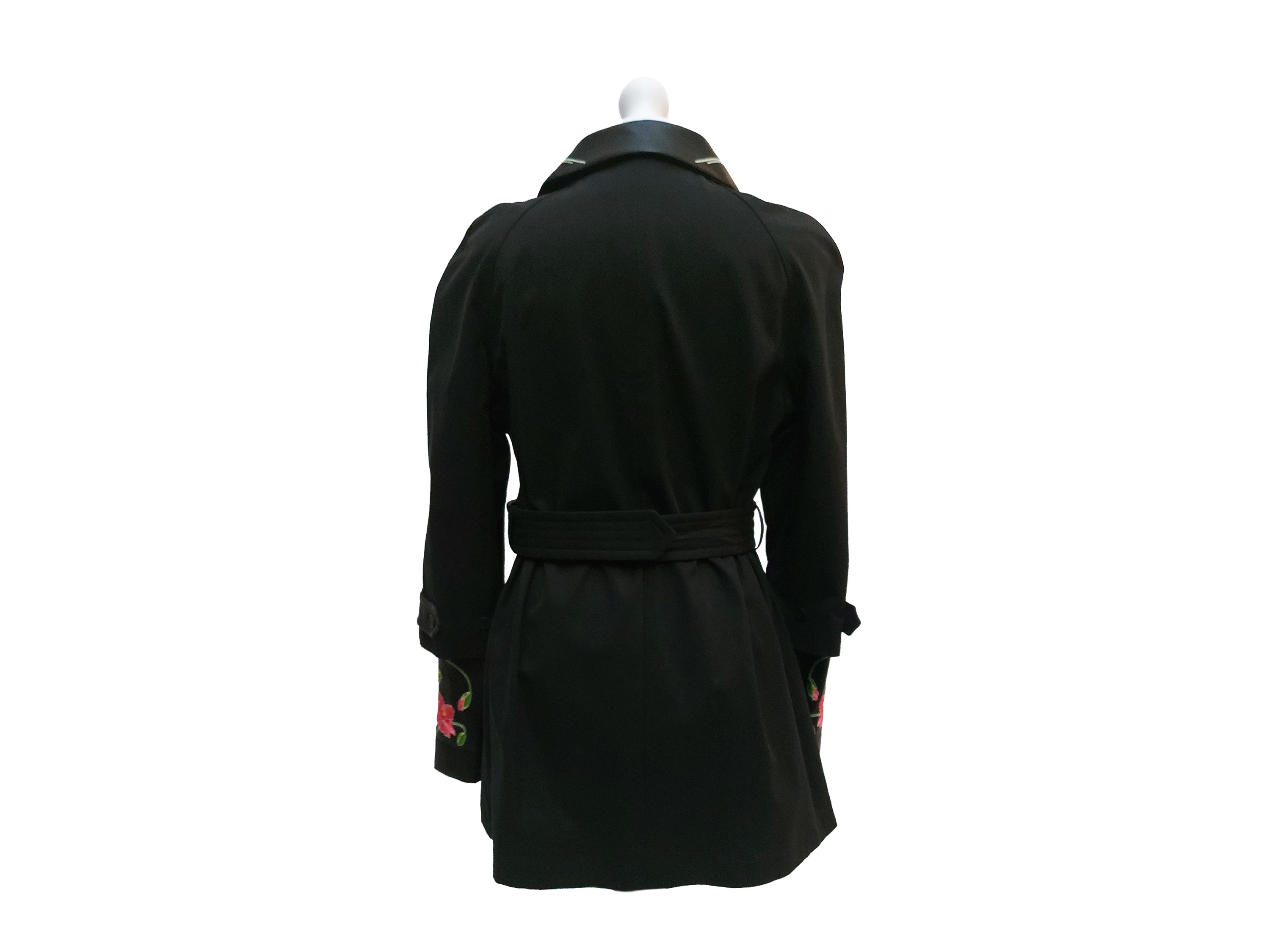 Christopher Kane, Trench corto in cotone nero (tg 44) con finiture in pelle e ricami floreali