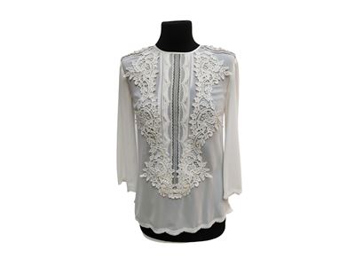 Elisabetta Franchi, Camicia bianca decorata con perle simulate e pizzo