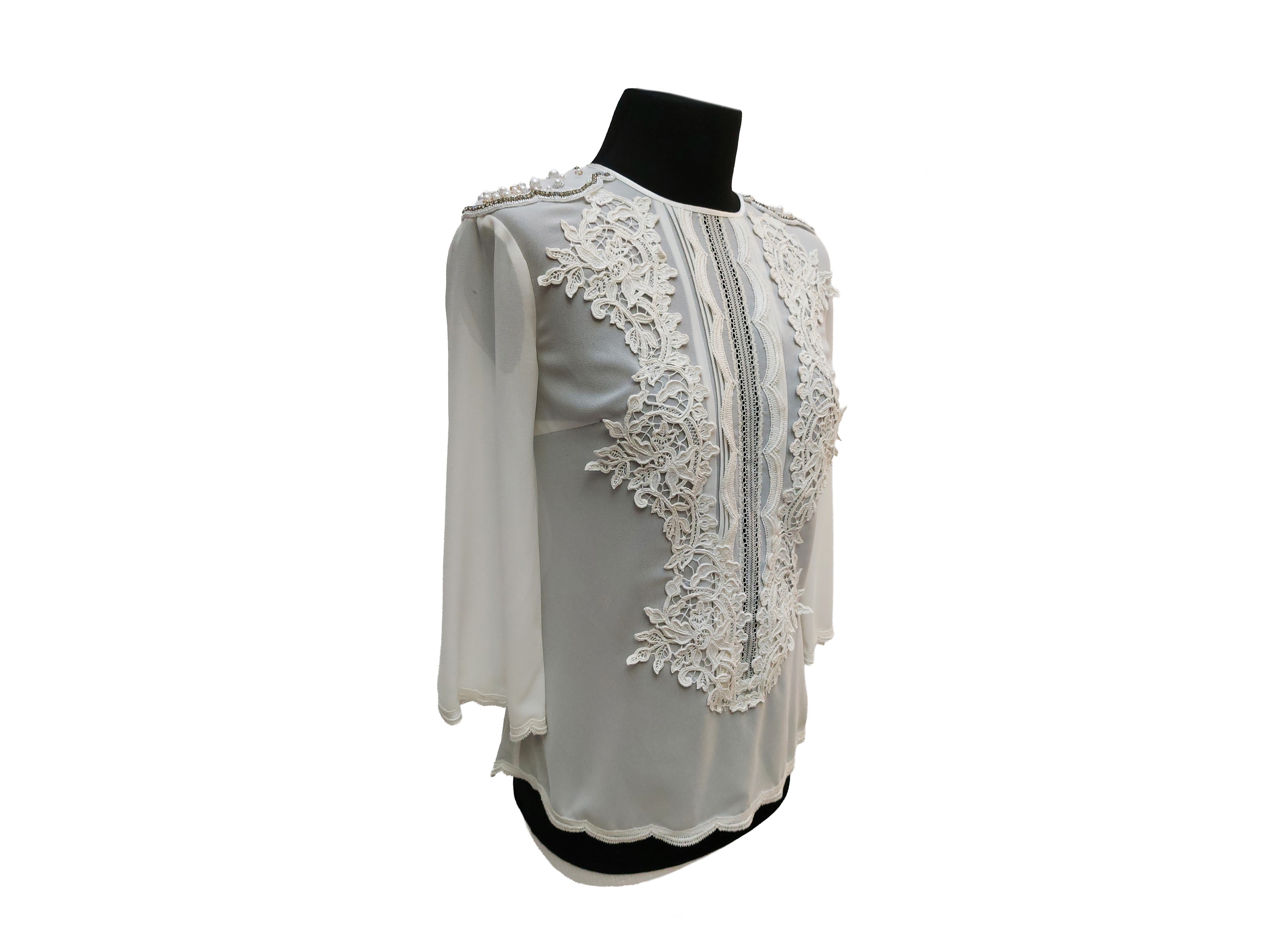 Elisabetta Franchi, Camicia bianca decorata con perle simulate e pizzo