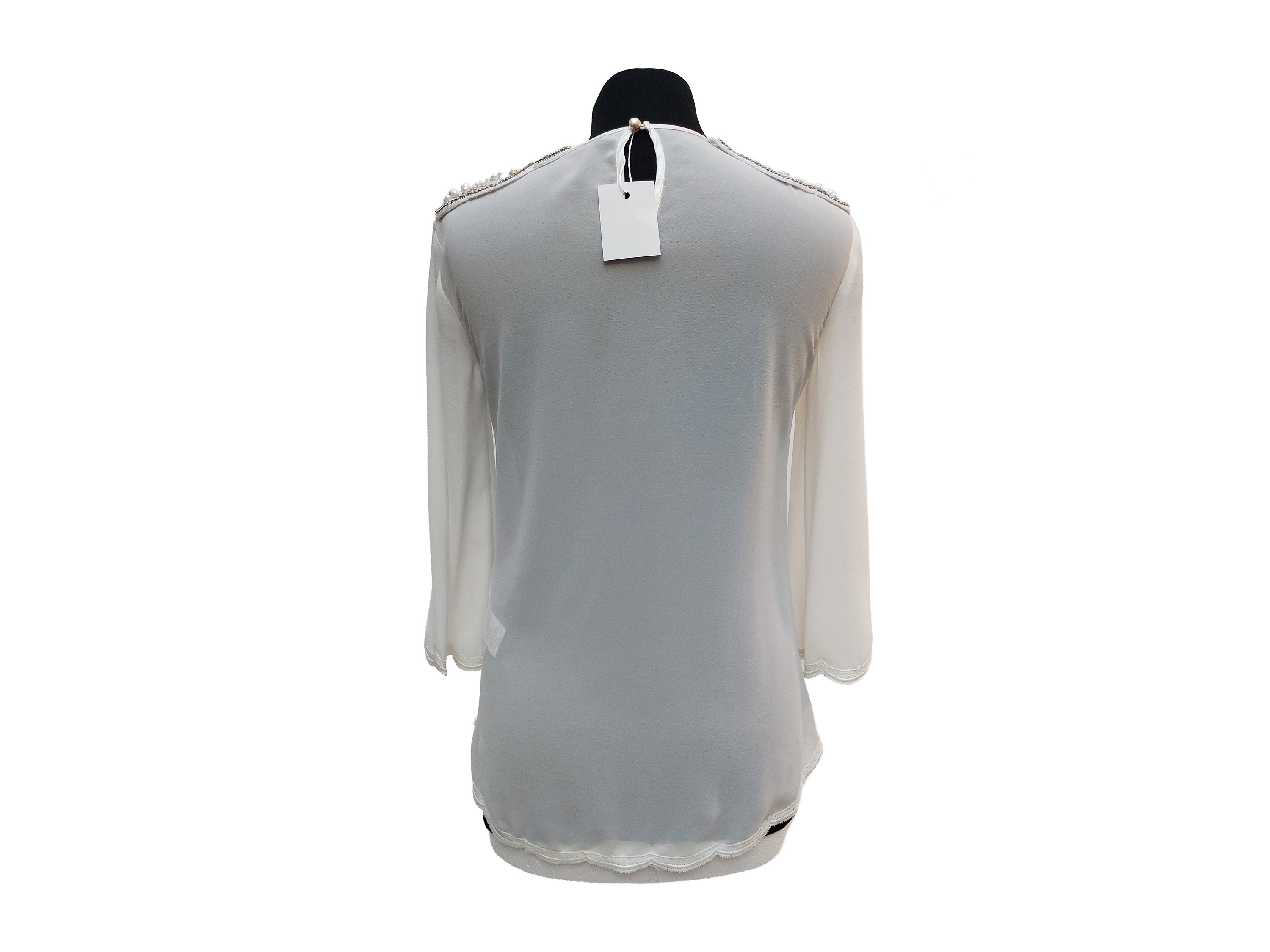 Elisabetta Franchi, Camicia bianca decorata con perle simulate e pizzo