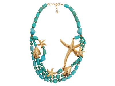 Collana in resina con inserti raffiguranti pesci e stelle marine in golden tone