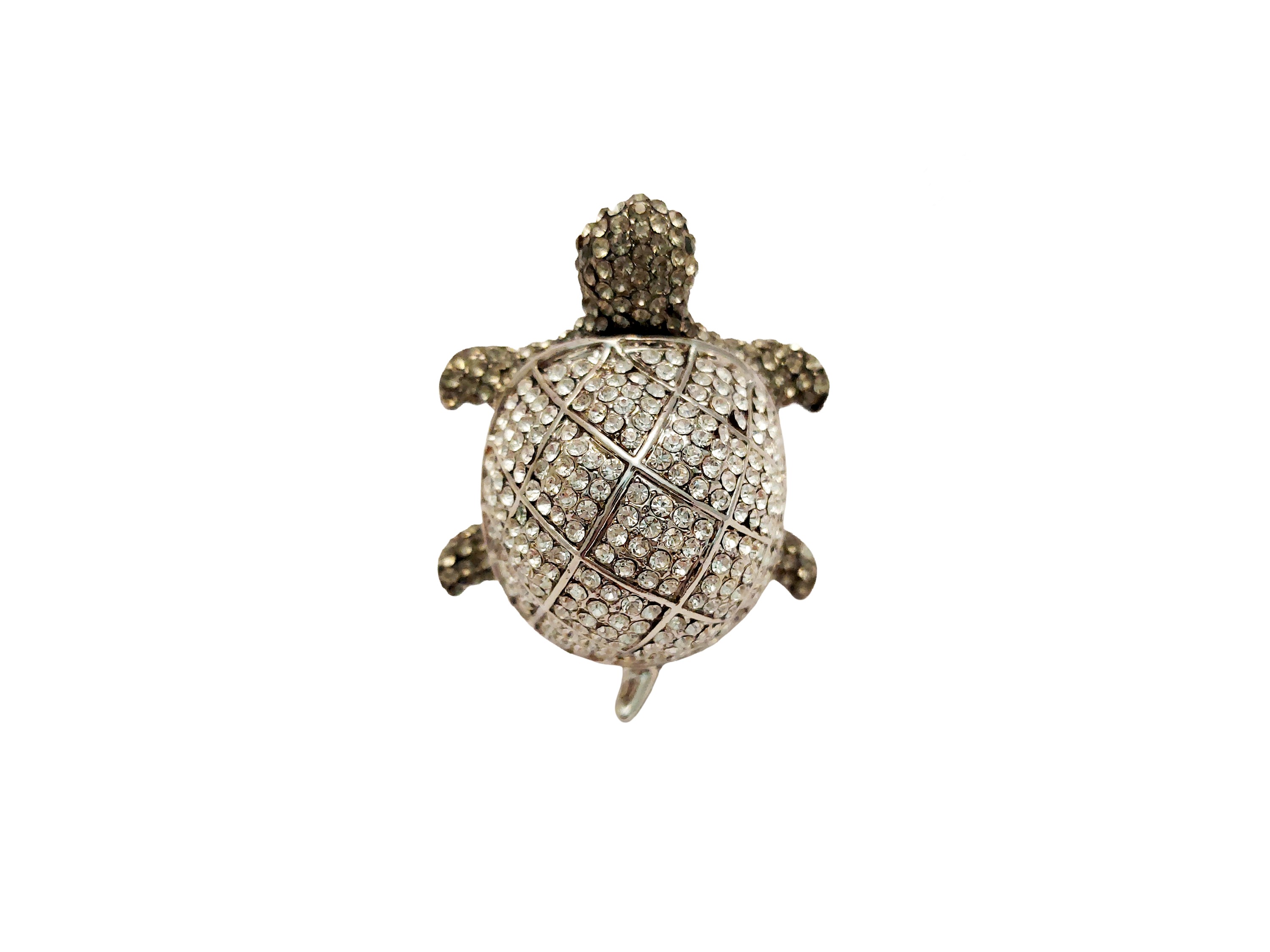 Anello animalier, tartaruga in metallo silver tone e strass (misura 20)