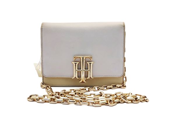 Tommy Hilfiger - White and beige leather shoulder bag