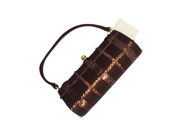 Braccialini - Clutch in raso marrone e paillettes