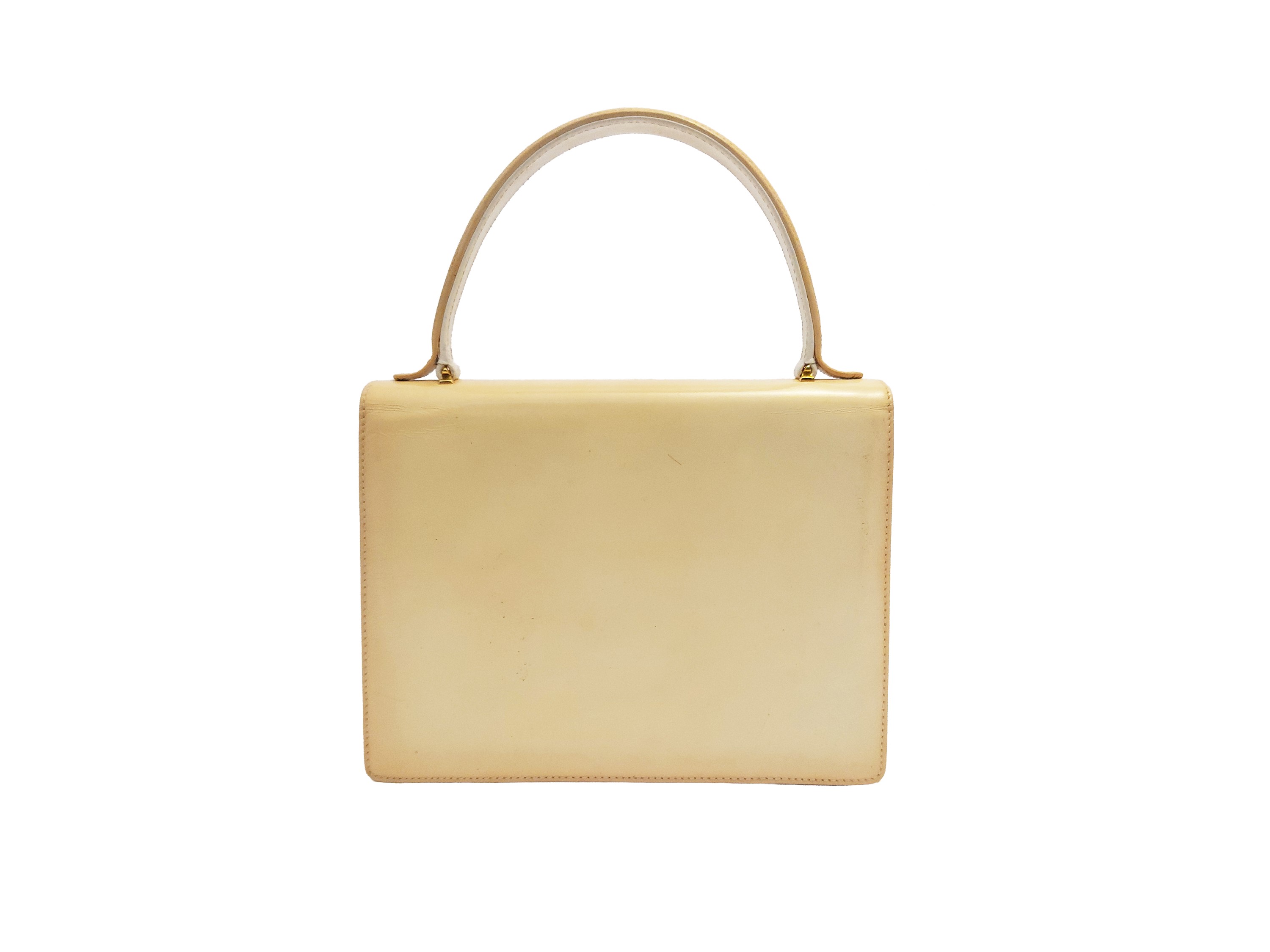 Gucci, Borsa a mano in vernice beige e bianca con chiusura a elementi cilindrici in resina ambra