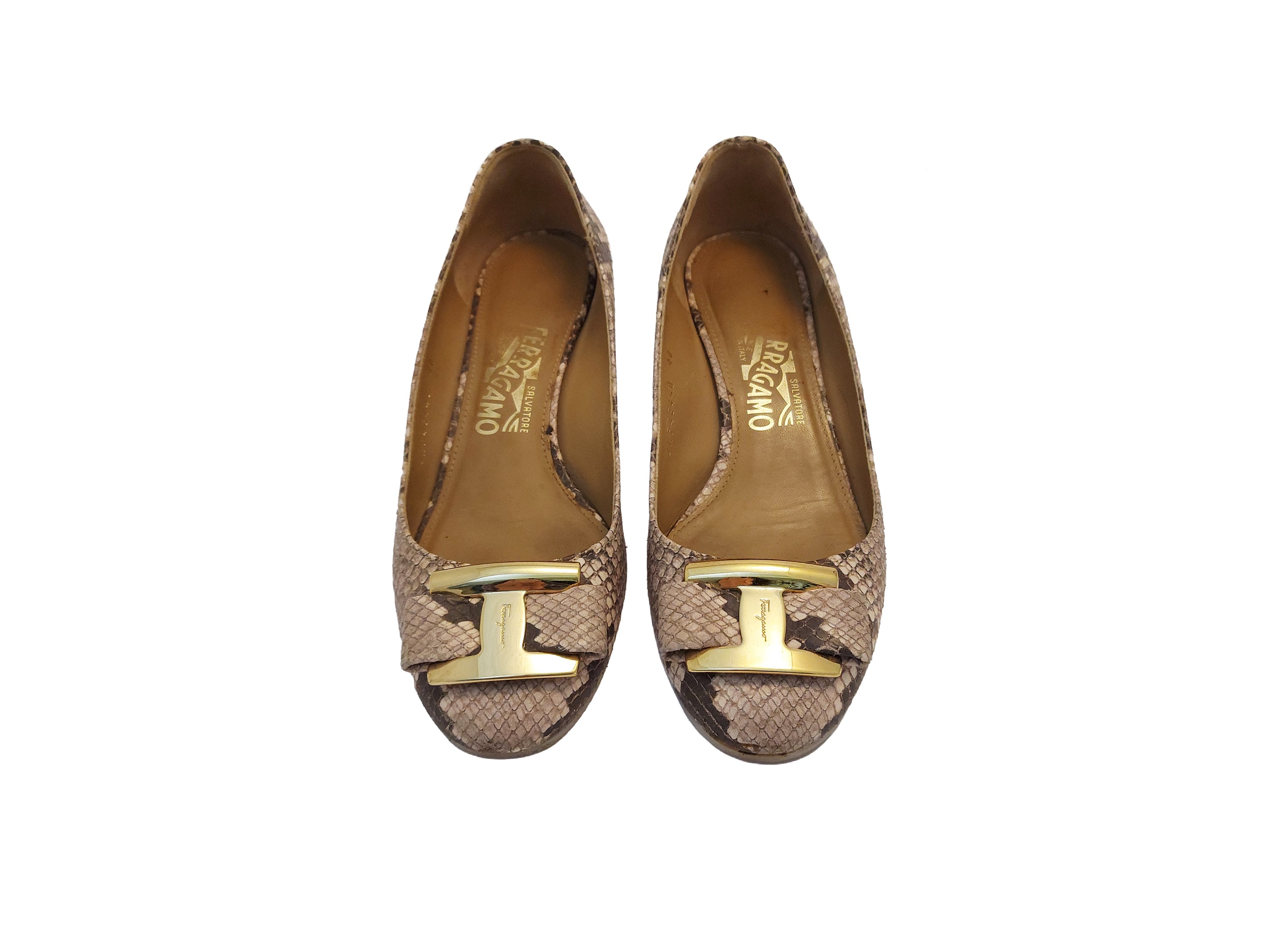 Ferragamo, Ballerine in pitone con fiocco e zeppa