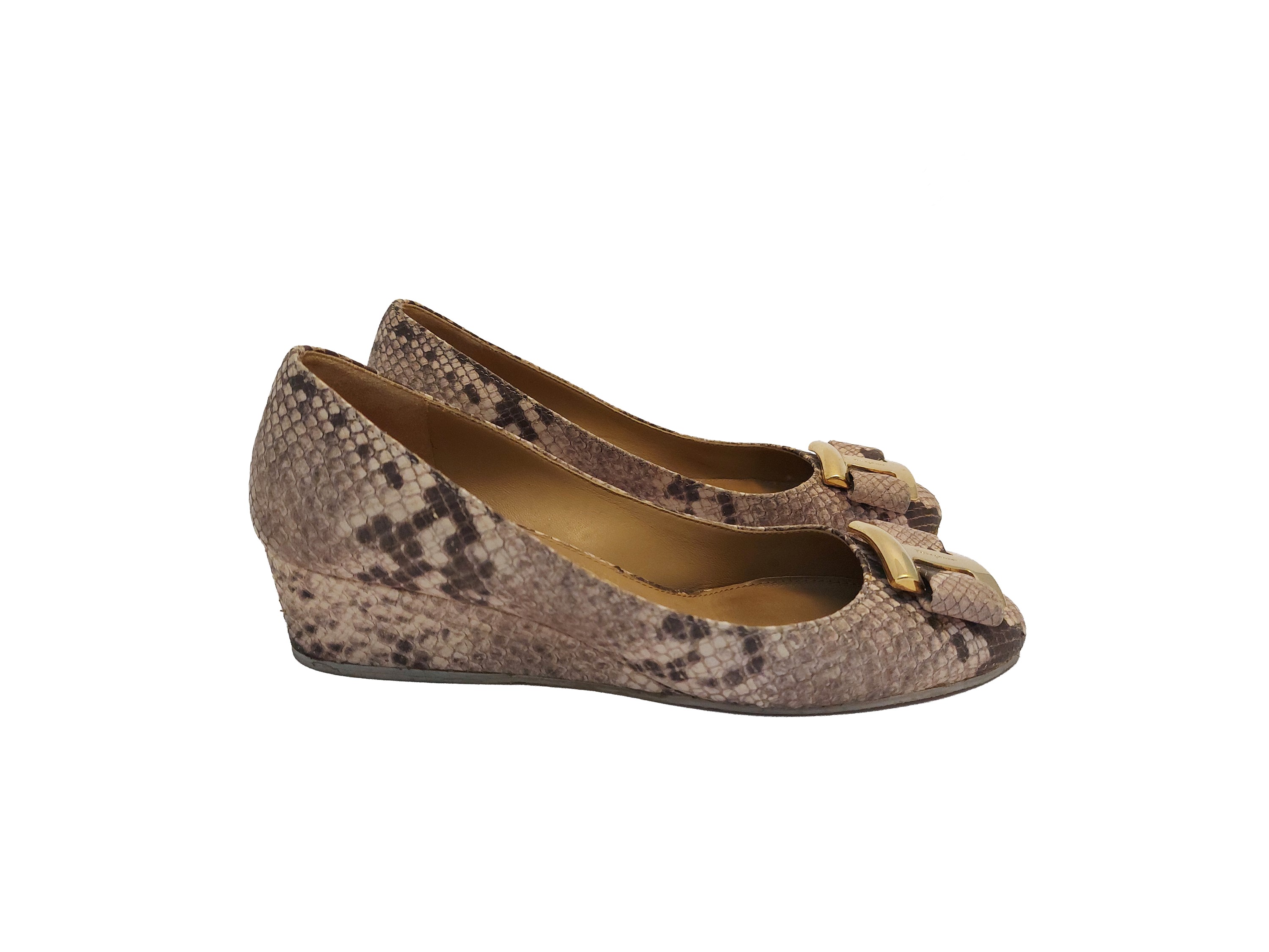 Ferragamo, Ballerine in pitone con fiocco e zeppa