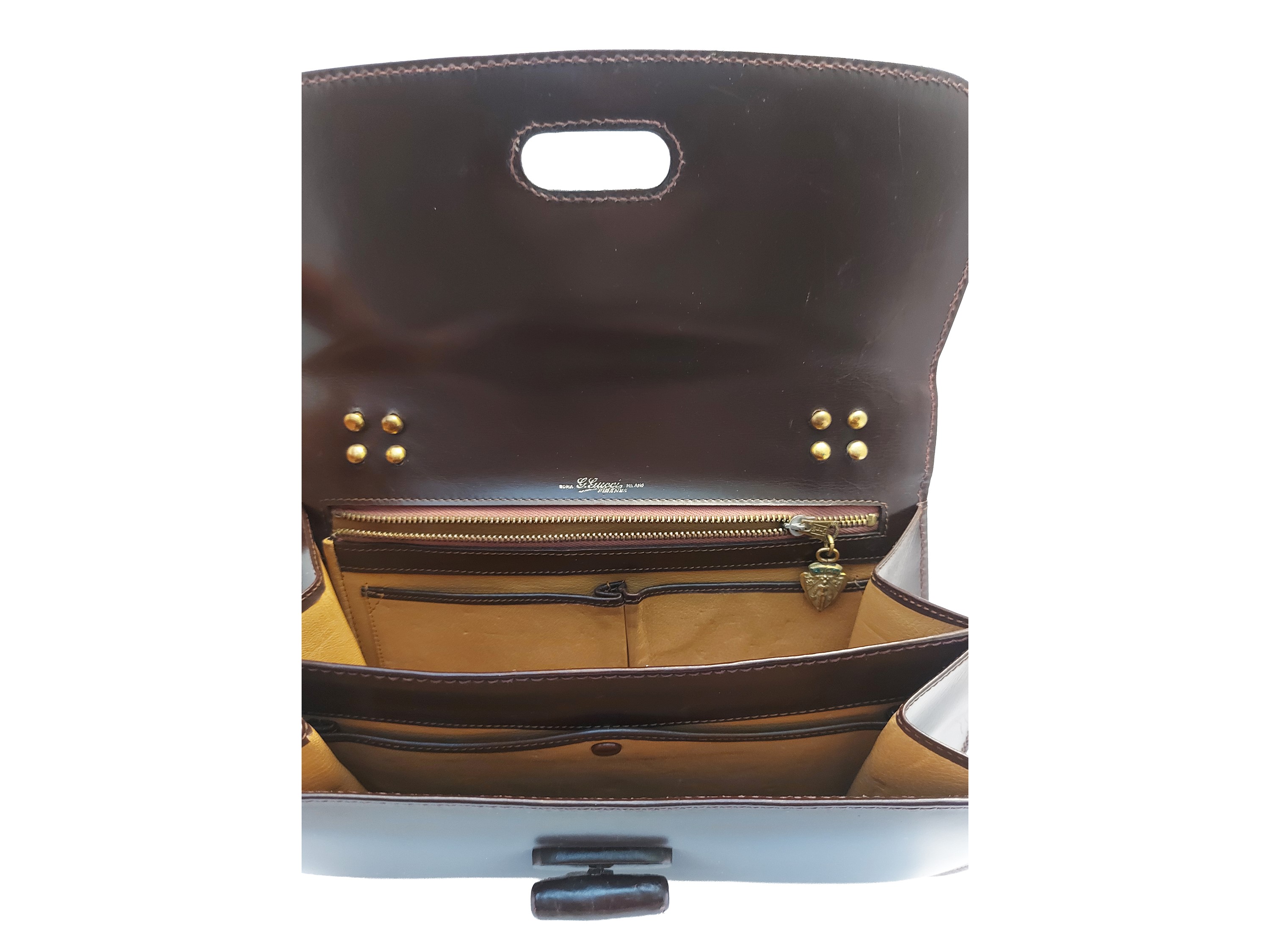 Gucci, Borsa in stile Bamboo in pelle marrone con fodera beige