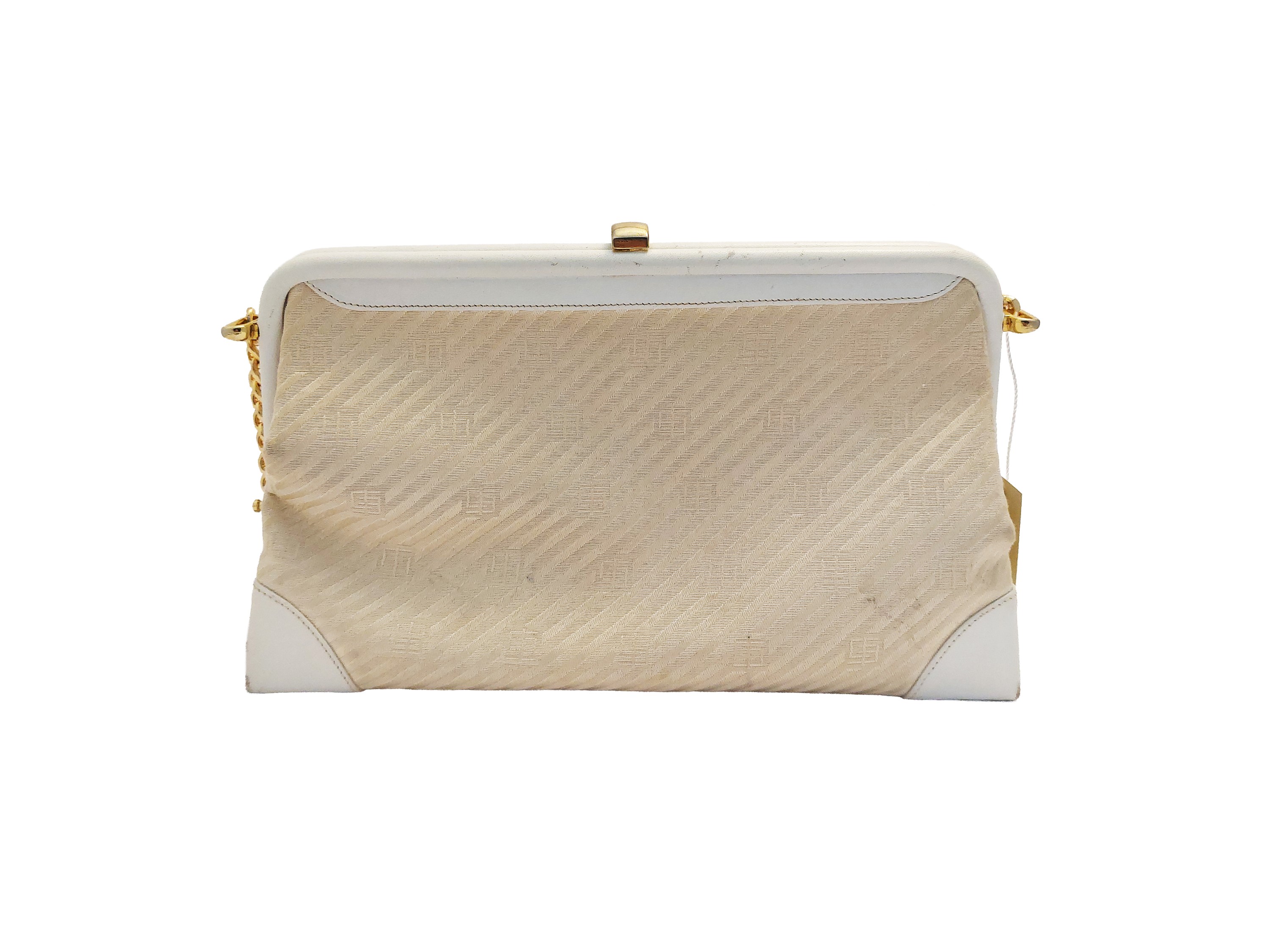 Emilio Pucci, Borsa a tracolla in tessuto panna con finiture in pelle bianca