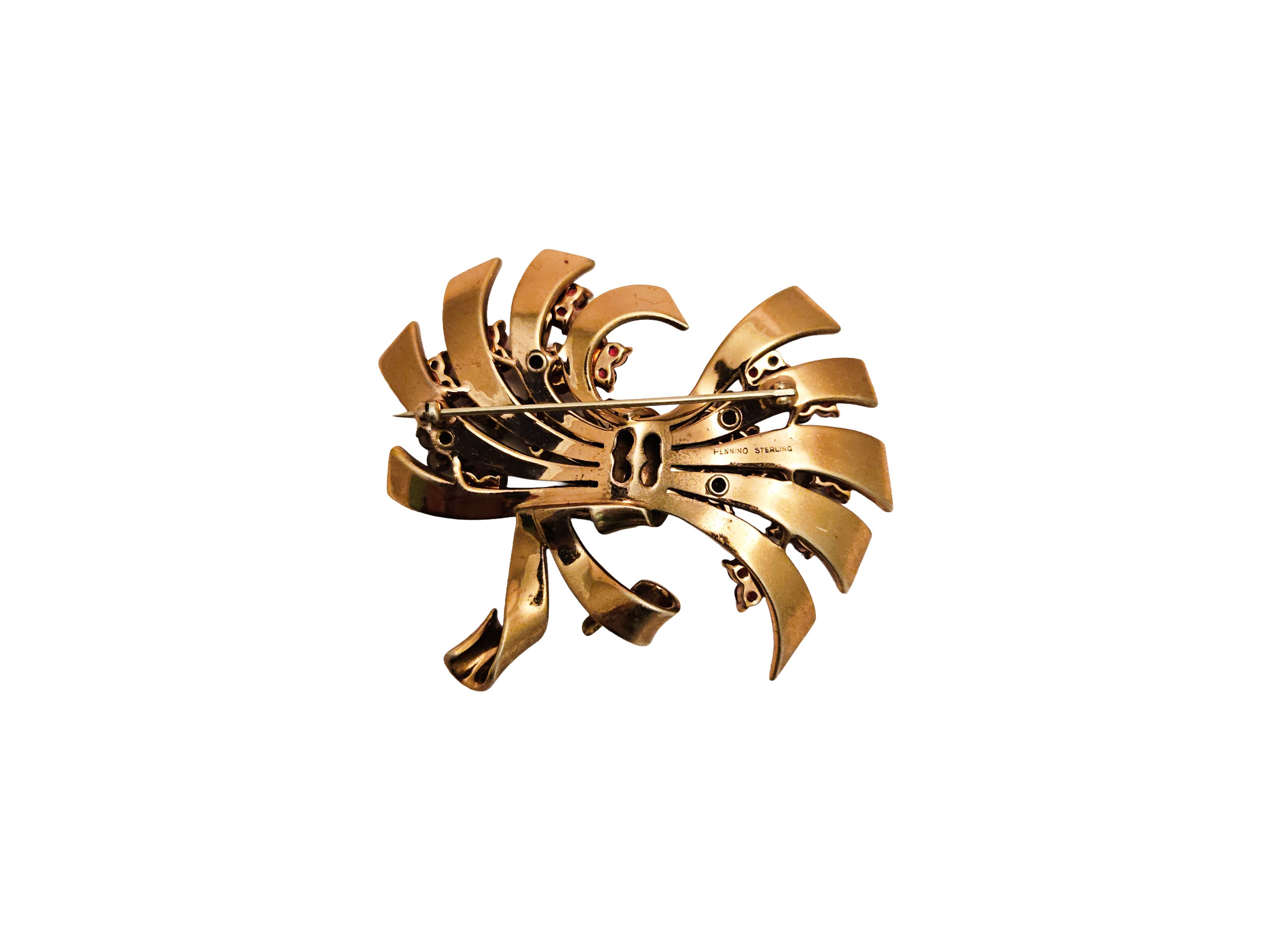 Pennino, Spilla in sterling dorato a mazzo di fiori con strass