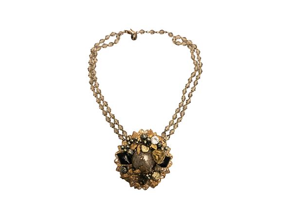 Two-strand necklace of gray stones attributable to Miriam Haskell