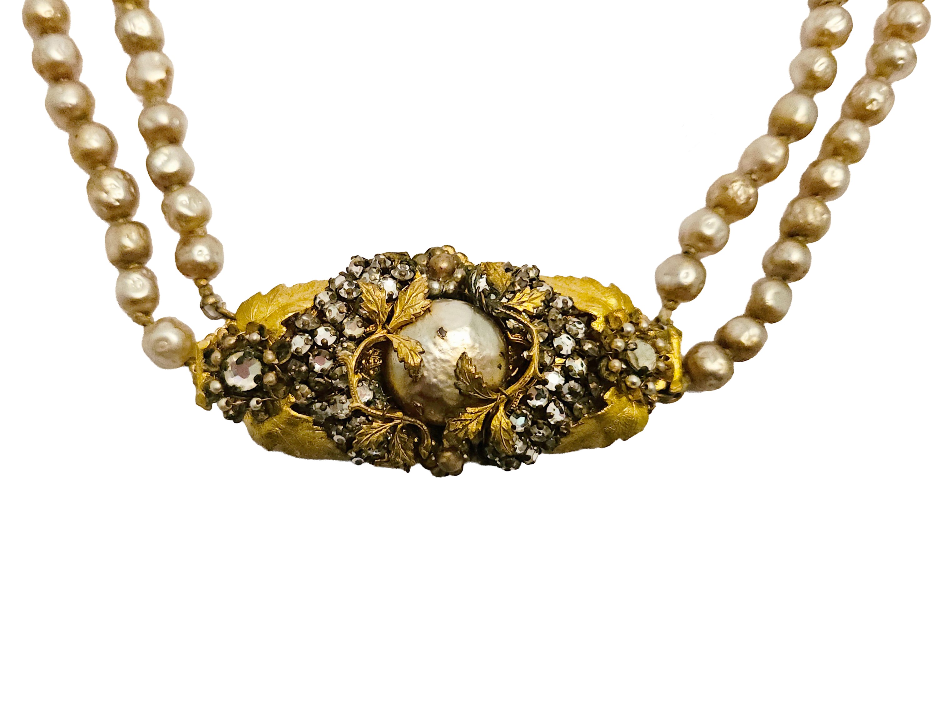 Miriam Haskell, Collana a due fili di perle barocche con pendente centrale