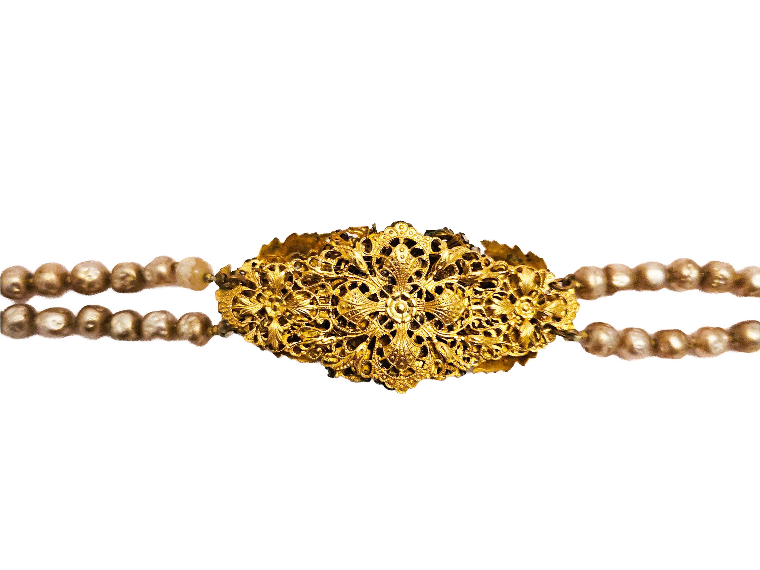 Miriam Haskell, Collana a due fili di perle barocche con pendente centrale