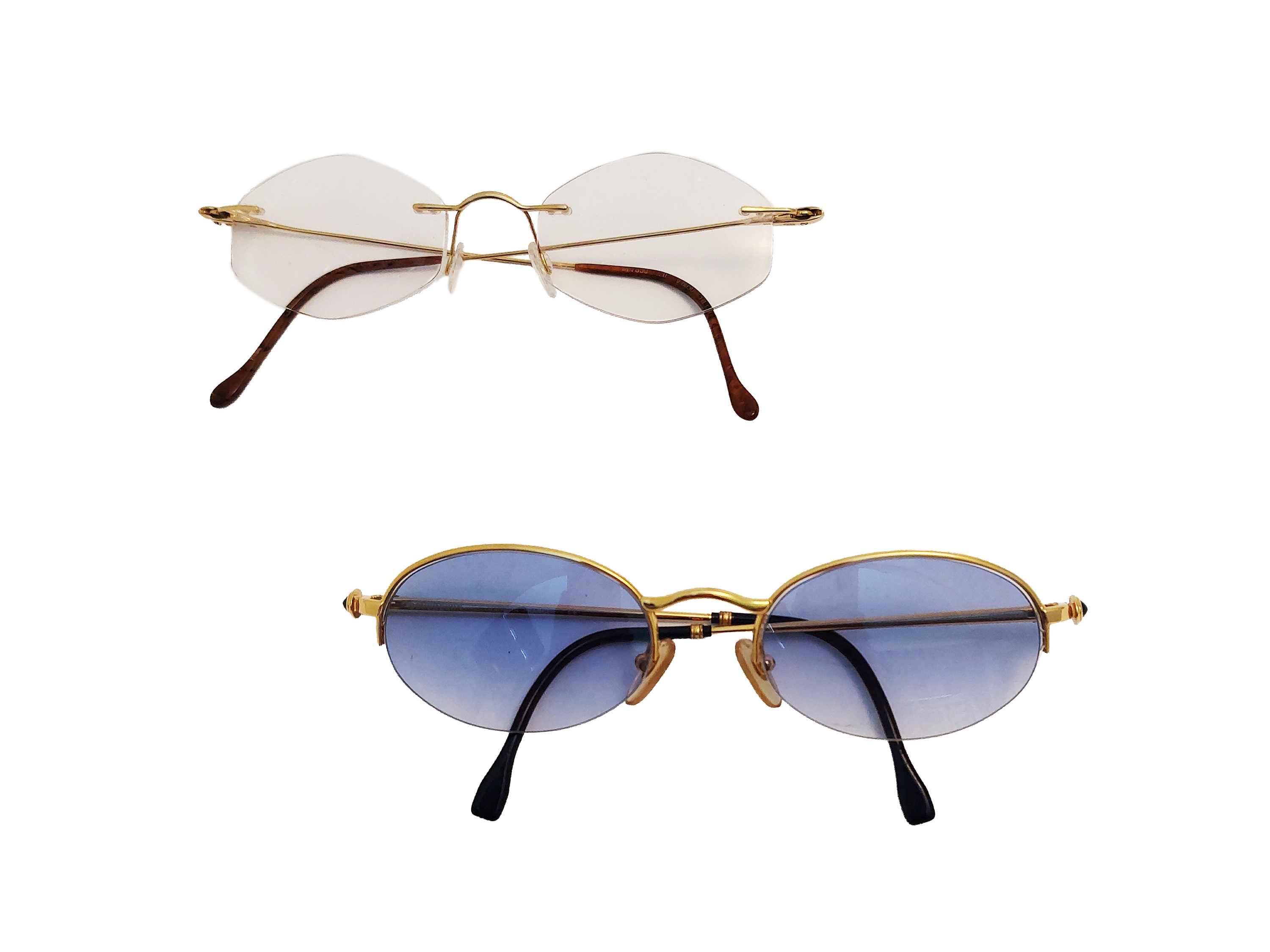 Boucheron, Occhiali da sole con lenti azzurrate e montatura dorata