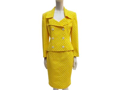 Byblos, Tailleur in cotone giallo a pois bianchi (taglia 42)