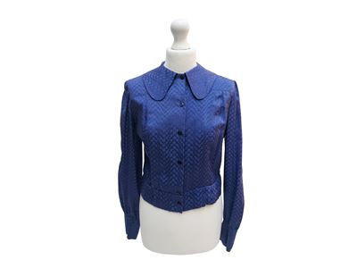 Ferragamo, Camicia corta in seta viola con loghi, anni Sessanta/Settanta, taglia 44