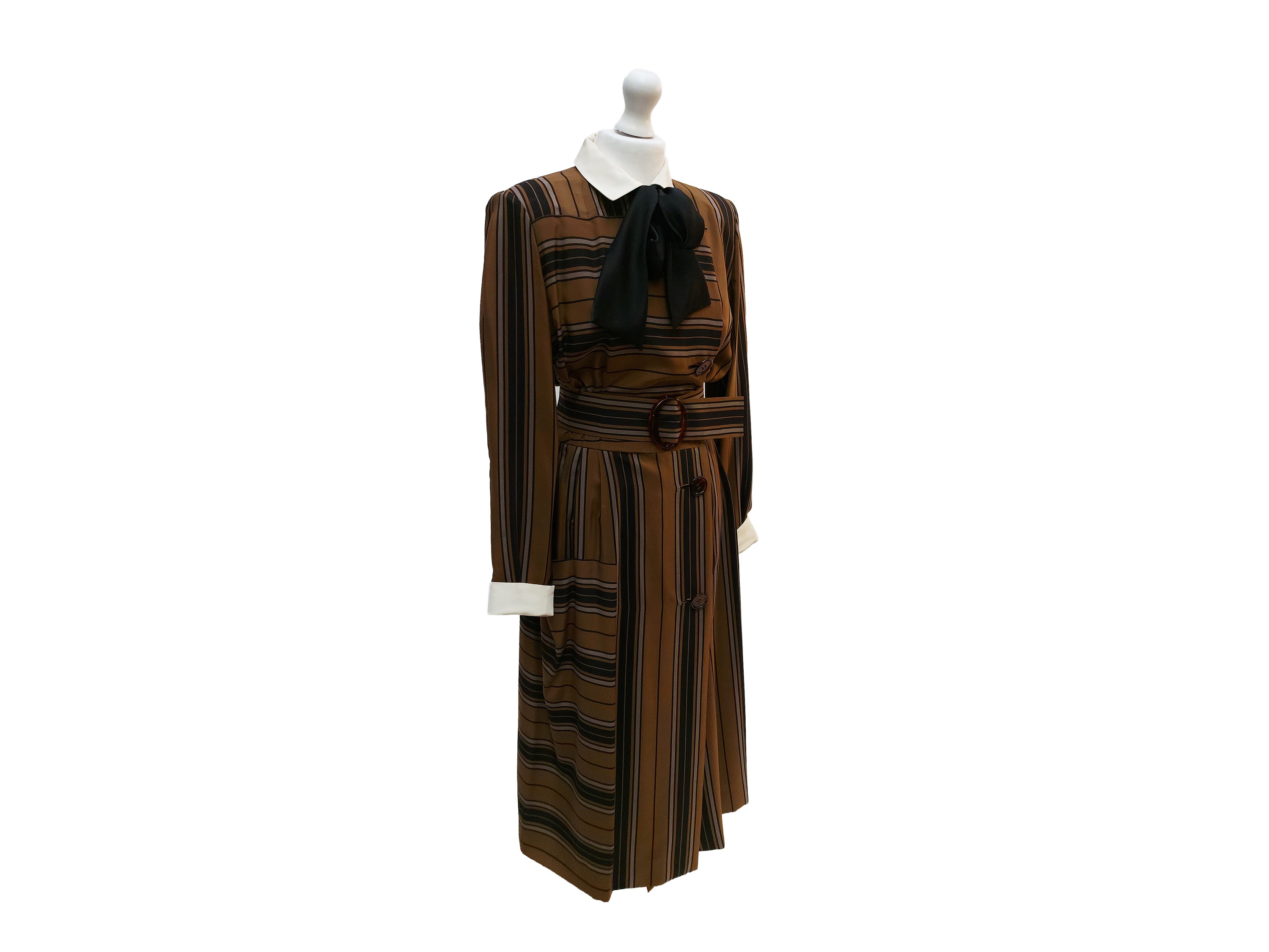 Ferragamo, Abito in seta marrone in stile “secretary dress”